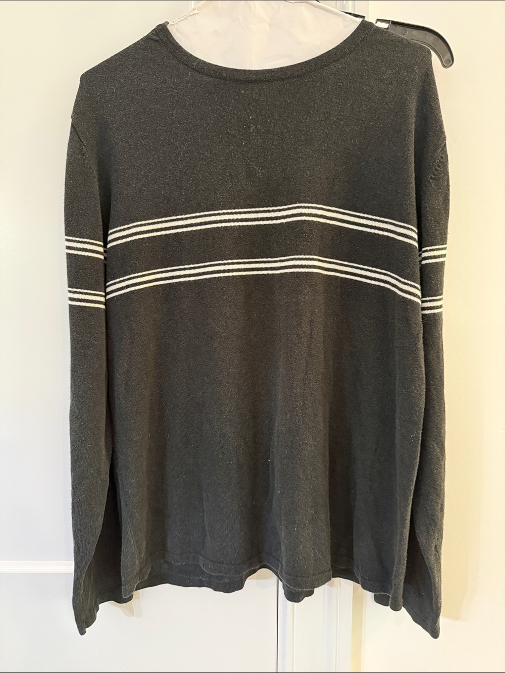 Banana Republic Men’s Black Crewneck Sweater with White Stripes